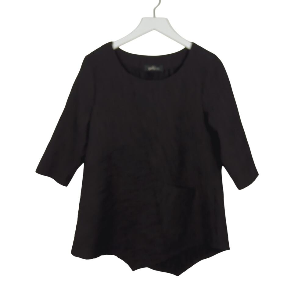 YUSHI Crinkle Asymmetrical Hem Front Pockets Tunic Black - Small